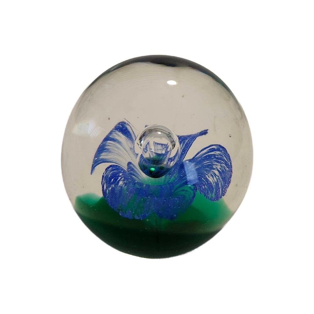 Vintage Hand Blown Glass Sphere Floral Paperweight
